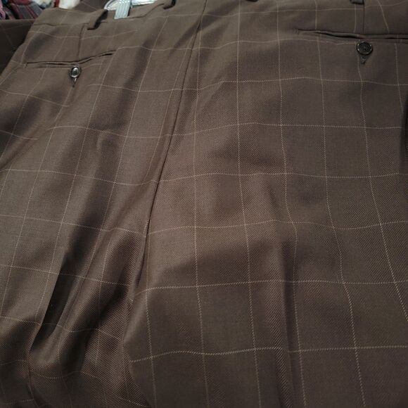 Paul Fredrick Mens Suit Size 48 R Brown Windowpane Plaid Wool Classic Fit Retro - Picture 5 of 15